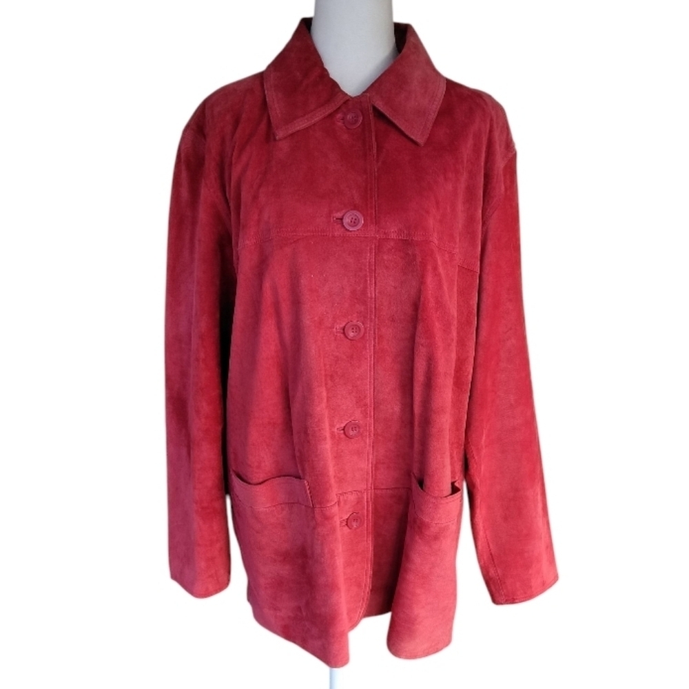 St. John's Bay Red Suede Leather Barn Chore Coat Shacket Rugged Size Large